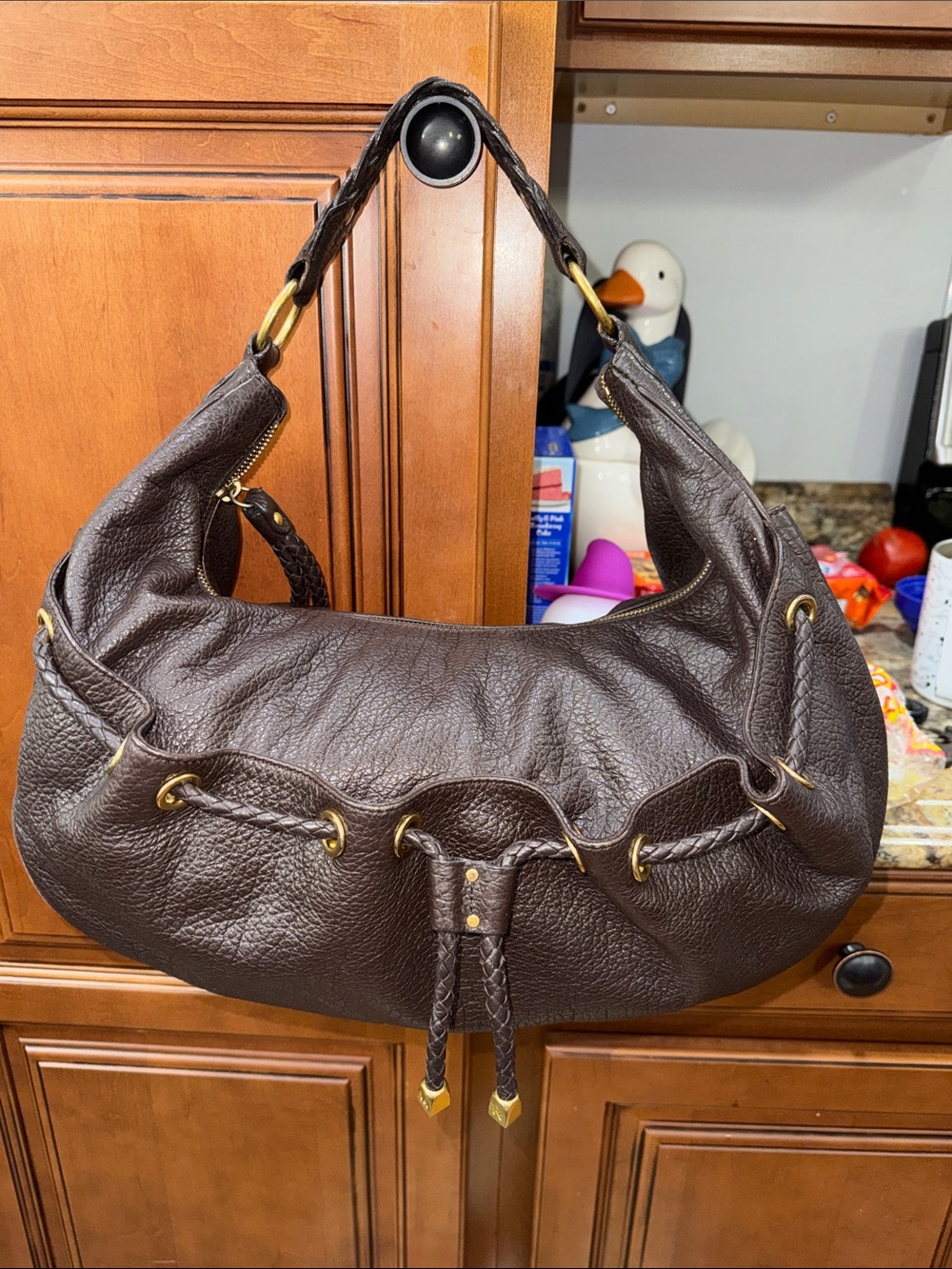 Vintage Michael Kors Dark Brown Braided Leather Hobo Bag